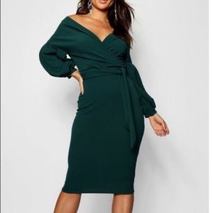 Off the Shoulder Wrap Midi Dress